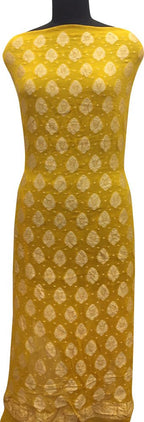Yellow Banarasi Pure Georgette Two Piece Unstitched Leaf Design Suit Set - Luxurion World