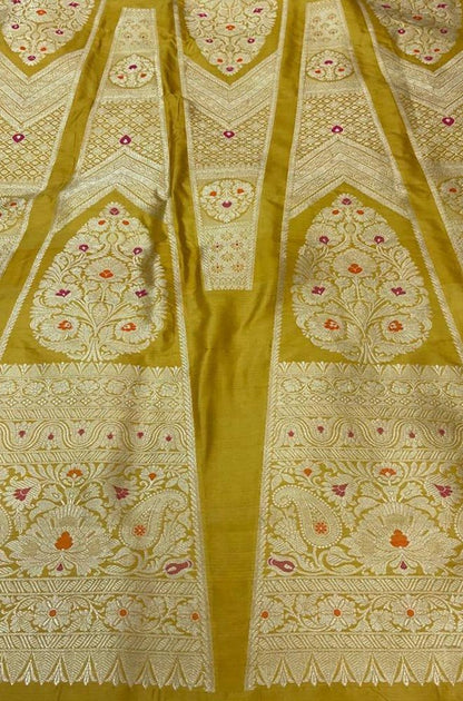Yellow Banarasi Pure Katan Silk Unstitched Lehenga Set