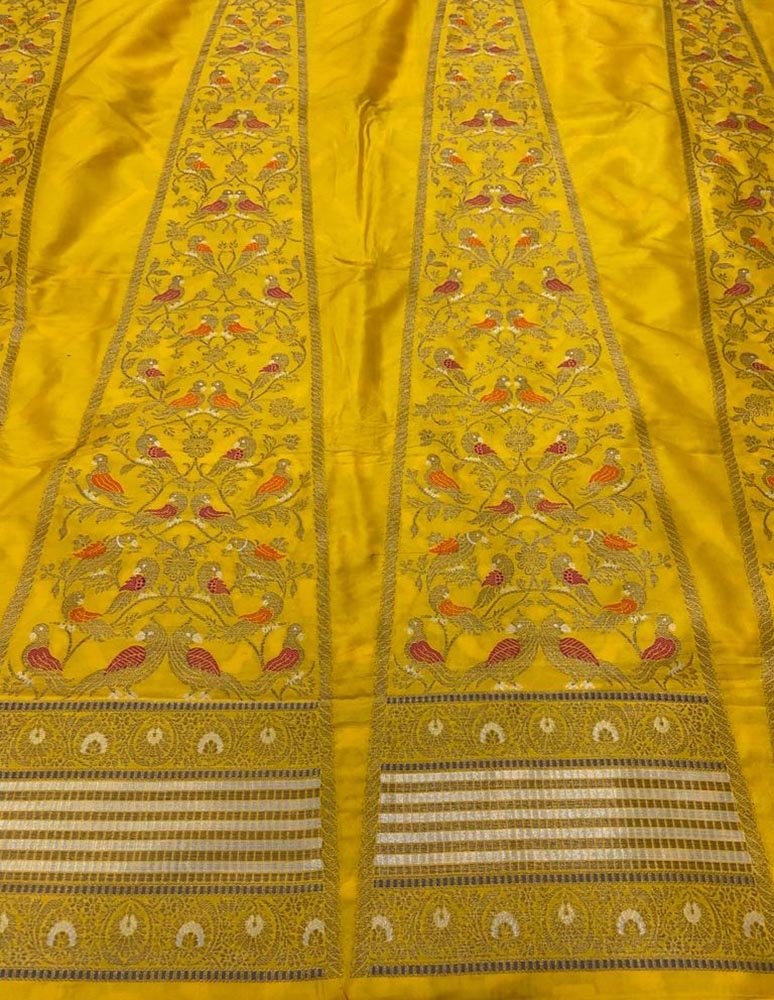 Yellow Banarasi Pure Katan Silk Unstitched Lehenga Set