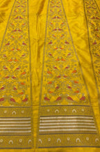 Yellow Banarasi Pure Katan Silk Unstitched Lehenga Set - Luxurion World