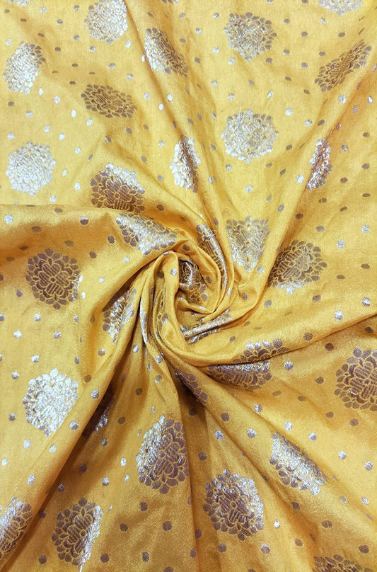 Yellow Banarasi Silk Fabric ( 0.6 Mtr) - Luxurion World