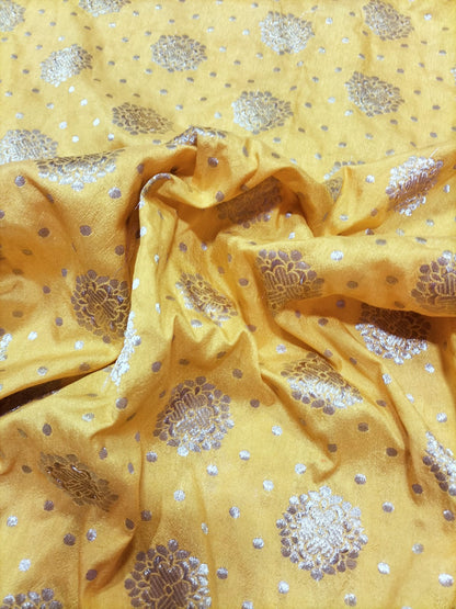 Yellow Banarasi Silk Fabric ( 0.6 Mtr) - Luxurion World