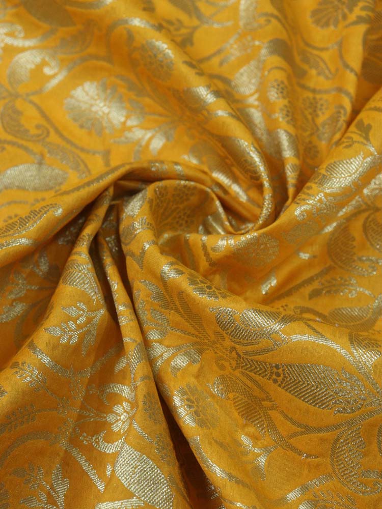 Yellow Banarasi Silk Fabric ( 1 Mtr ) - Luxurion World