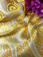 Yellow Banarasi Silk Fabric ( 1 Mtr ) - Luxurion World