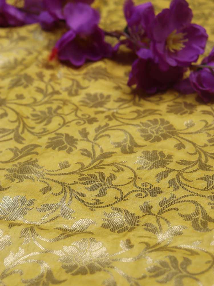 Yellow Banarasi Silk Fabric ( 1 Mtr ) - Luxurion World