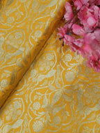 Yellow Banarasi Silk Fabric ( 1 Mtr ) - Luxurion World