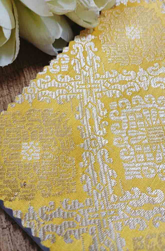 Yellow Banarasi Silk Fabric (  1 Mtr ) - Luxurion World