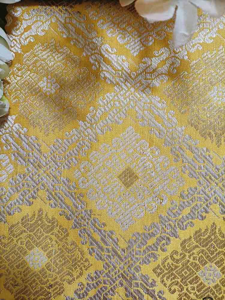 Yellow Banarasi Silk Fabric (  1 Mtr ) - Luxurion World