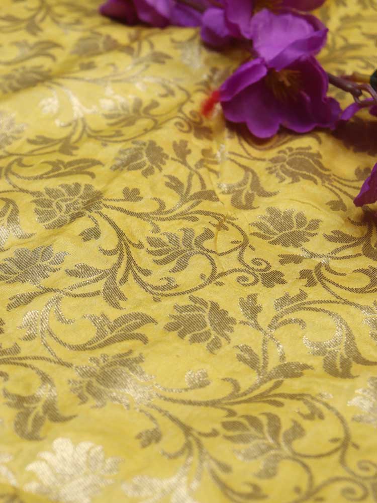 Yellow Banarasi Silk Fabric ( 1 Mtr ) - Luxurion World