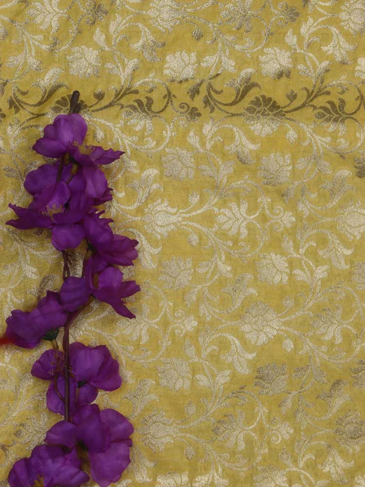 Yellow Banarasi Silk Fabric ( 1 Mtr ) - Luxurion World