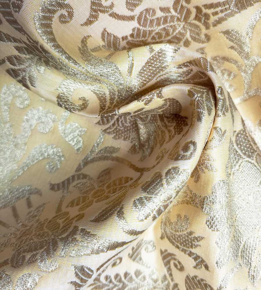 Yellow Banarasi Silk Fabric ( 1 Mtr ) - Luxurion World