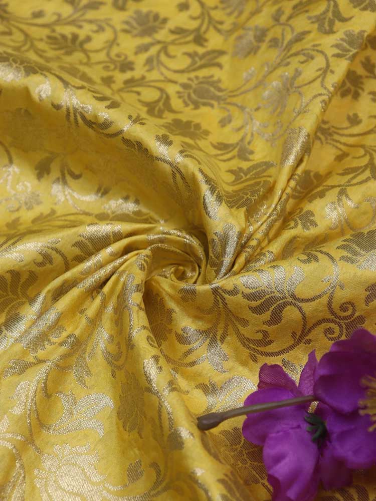 Yellow Banarasi Silk Fabric ( 1 Mtr ) - Luxurion World