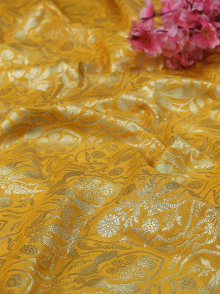 Yellow Banarasi Silk Fabric ( 1 Mtr ) - Luxurion World