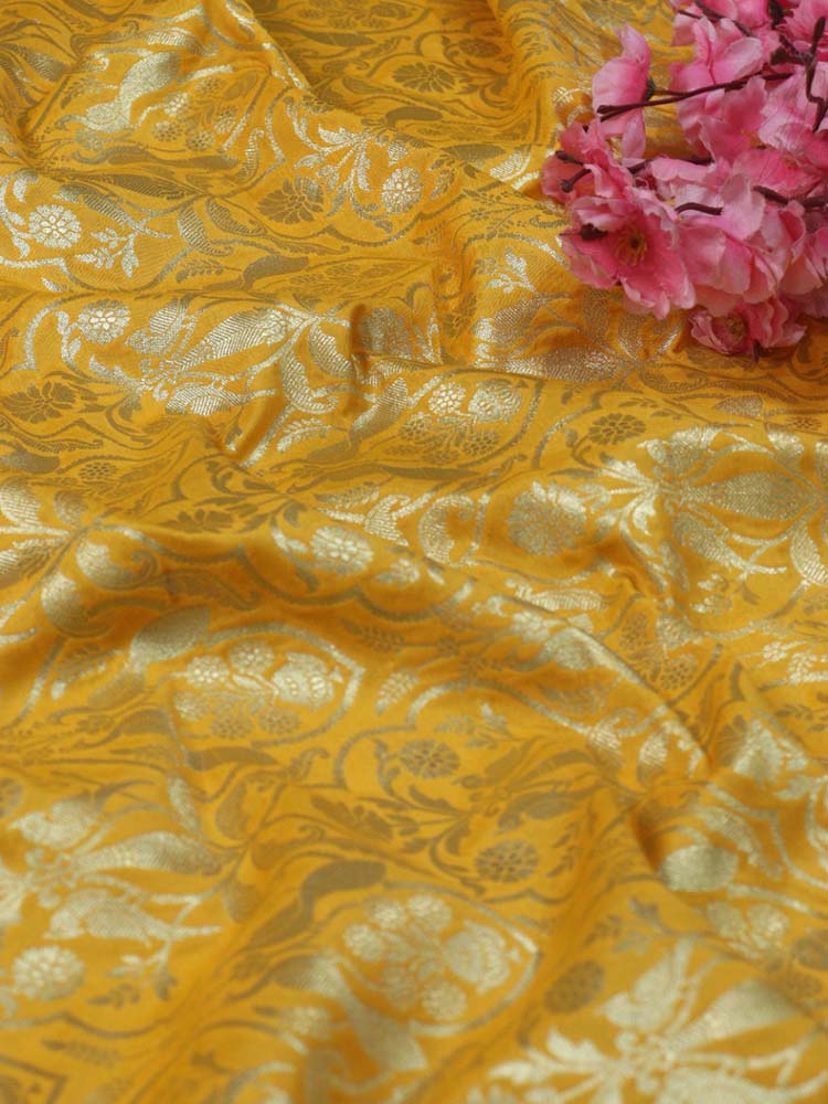 Yellow Banarasi Silk Fabric ( 1 Mtr ) - Luxurion World