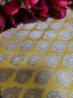 Yellow Banarasi Silk Fabric (  1 Mtr ) - Luxurion World