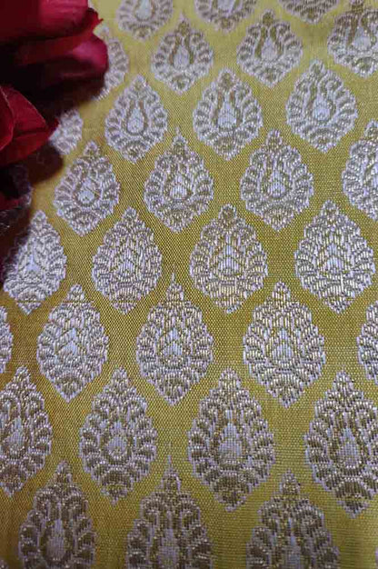 Yellow Banarasi Silk Fabric (  1 Mtr )