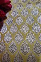 Yellow Banarasi Silk Fabric (  1 Mtr ) - Luxurion World
