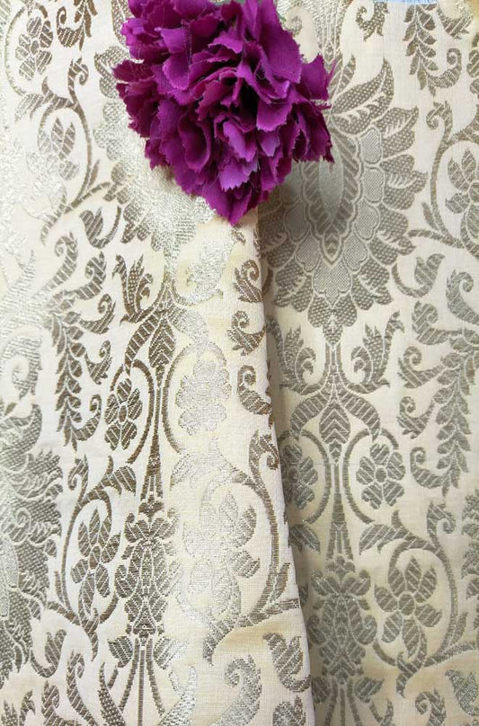 Yellow Banarasi Silk Fabric ( 1 Mtr ) - Luxurion World