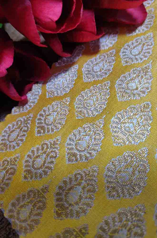 Yellow Banarasi Silk Fabric (  1 Mtr ) - Luxurion World