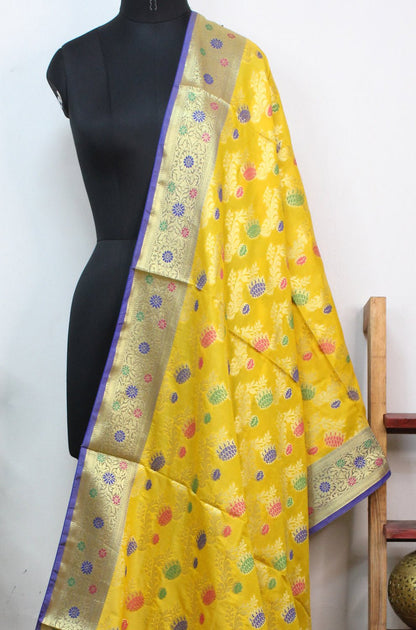 Yellow Banarasi Silk Meenakari Dupatta - Luxurion World