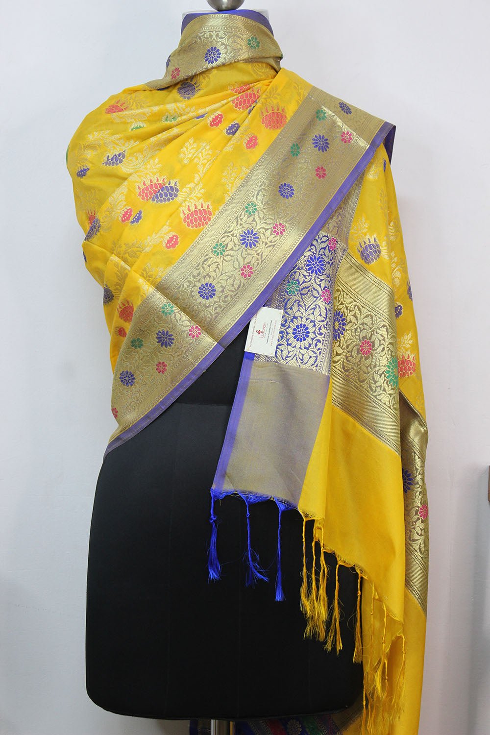 Yellow Banarasi Silk Meenakari Dupatta - Luxurion World