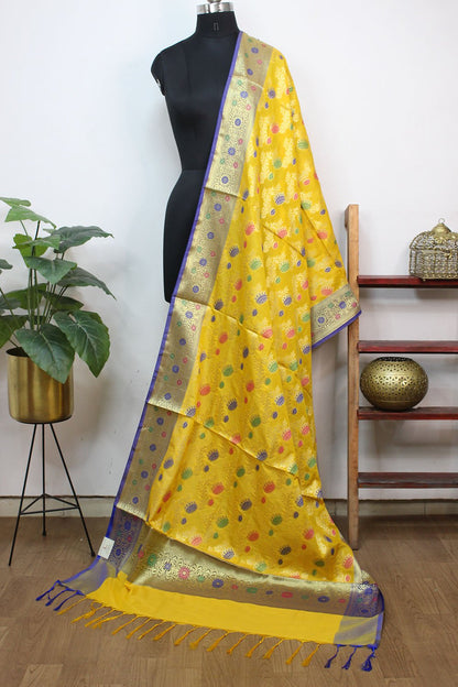 Yellow Banarasi Silk Meenakari Dupatta - Luxurion World