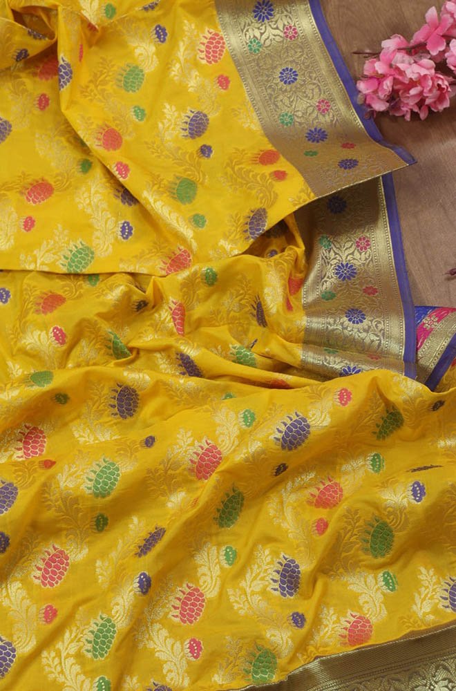Yellow Banarasi Silk Meenakari Dupatta - Luxurion World