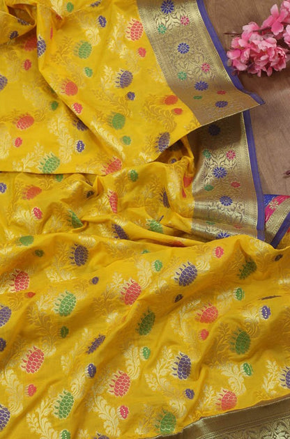 Yellow Banarasi Silk Meenakari Dupatta - Luxurion World