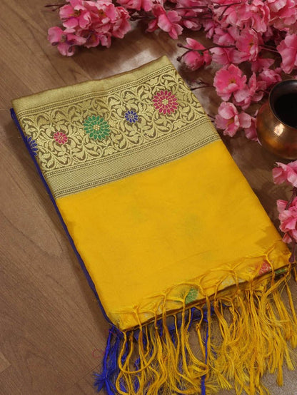 Yellow Banarasi Silk Meenakari Dupatta - Luxurion World