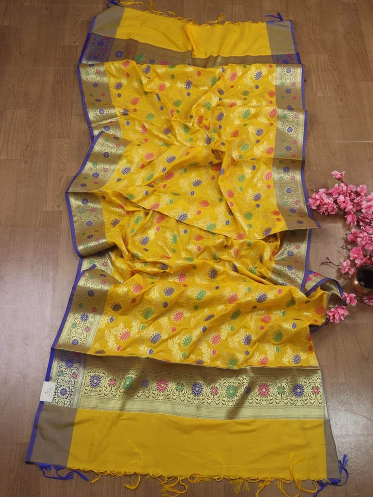 Yellow Banarasi Silk Meenakari Dupatta - Luxurion World