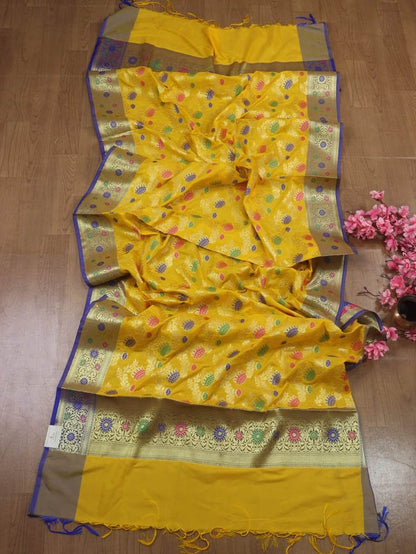 Yellow Banarasi Silk Meenakari Dupatta - Luxurion World