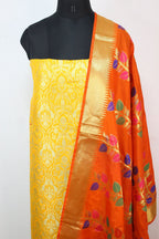 Yellow Banarasi Silk Suit With Orange Banarasi Silk Meenakari Dupatta - Luxurion World