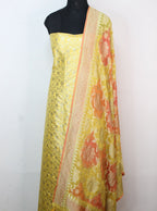 Yellow Banarasi Silk Suit With Yellow Handloom Banarasi Pure Georgette Brush Dyed Dupatta - Luxurion World