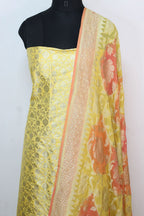 Yellow Banarasi Silk Suit With Yellow Handloom Banarasi Pure Georgette Brush Dyed Dupatta - Luxurion World