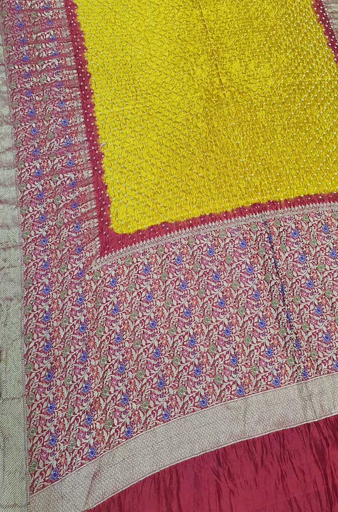 Yellow Bandhani Pure Silk Kanjeevaram Border Saree - Luxurion World