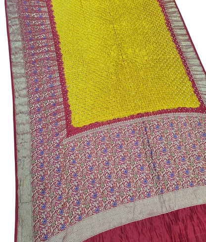 Yellow Bandhani Pure Silk Kanjeevaram Border Saree - Luxurion World