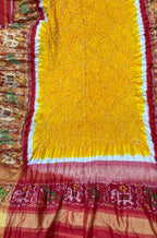 Yellow Bandhani Single Ikat Patola Pure Silk Dupatta - Luxurion World