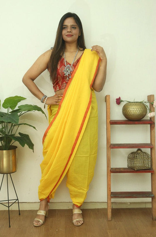 Yellow Bengal Plain Cotton Saree - Elegant and Timeless - Luxurion World