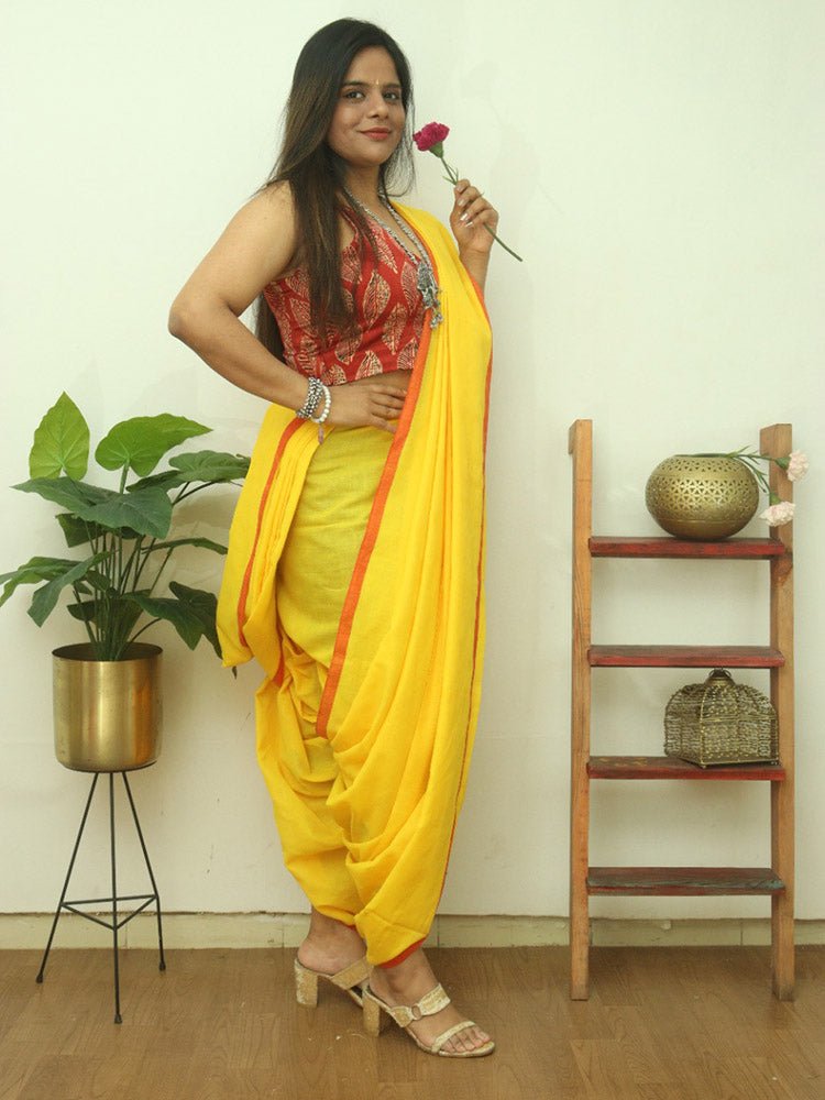 Yellow Bengal Plain Cotton Saree - Elegant and Timeless - Luxurion World