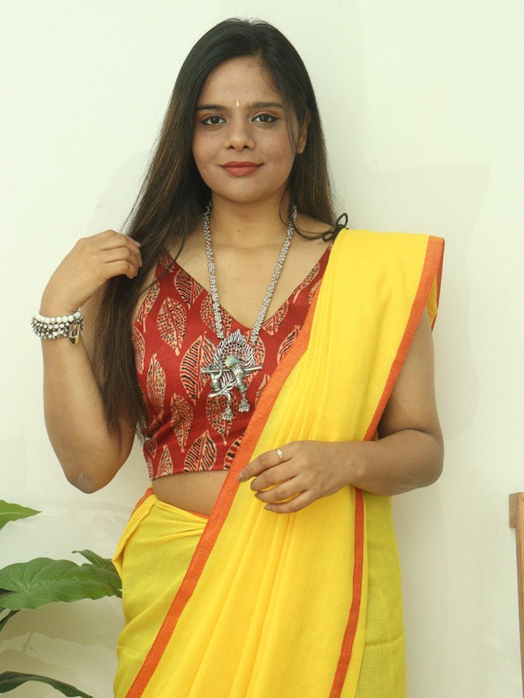 Yellow Bengal Plain Cotton Saree - Elegant and Timeless - Luxurion World