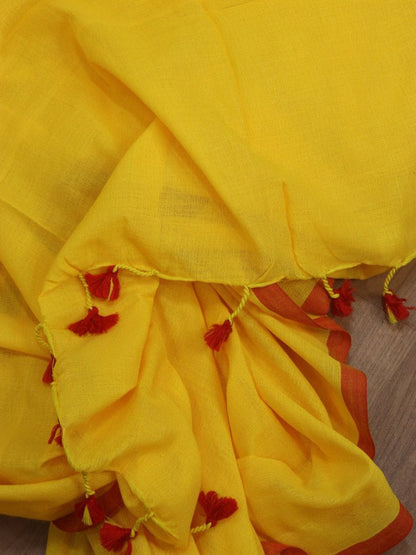 Yellow Bengal Plain Cotton Saree - Luxurion World