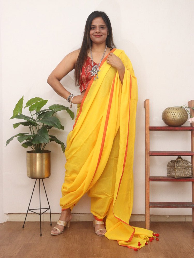 Yellow Bengal Plain Cotton Saree - Elegant and Timeless - Luxurion World
