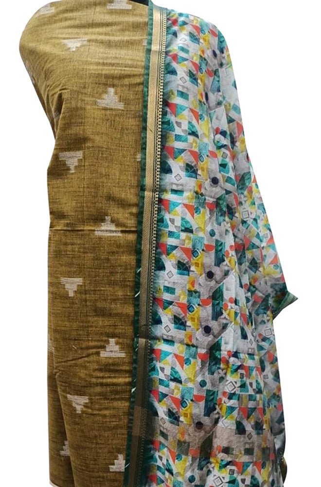 Yellow Bhagalpur Linen Two Piece Unstitched Suit Set With Digital Printed Dupatta