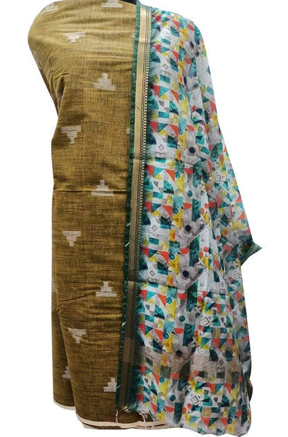Yellow Bhagalpur Linen Two Piece Unstitched Suit Set With Digital Printed Dupatta