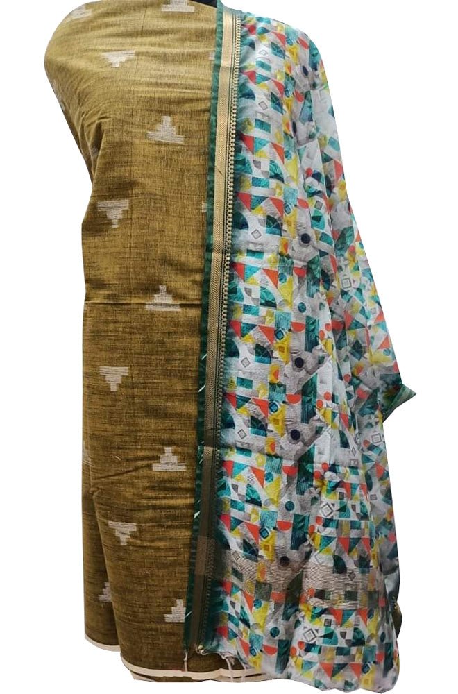 Yellow Bhagalpur Linen Two Piece Unstitched Suit Set With Digital Printed Dupatta - Luxurion World