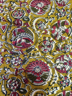 Yellow Block Printed Kalamkari Cotton Fabric (1 mtr) - Luxurion World