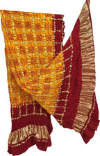 Yellow Checks Bandhani Pure Gajji Silk Tissue Border Dupatta - Luxurion World