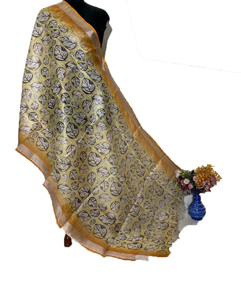 Yellow Digital Printed Linen Dupatta - Luxurion World