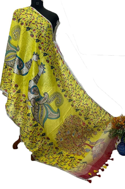 Yellow Digital Printed Linen Dupatta - Luxurion World