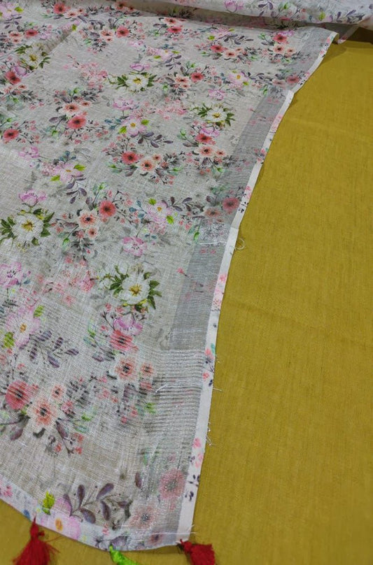 Yellow Digital Printed Linen Two Piece Unstitched Suit Set - Luxurion World